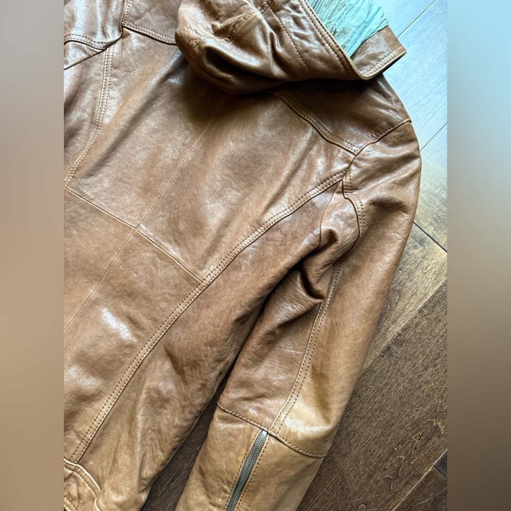 Danier Whiskey Brown Genuine Leather Zip up Jacket with Hood XSmall - Picture 7 of 14